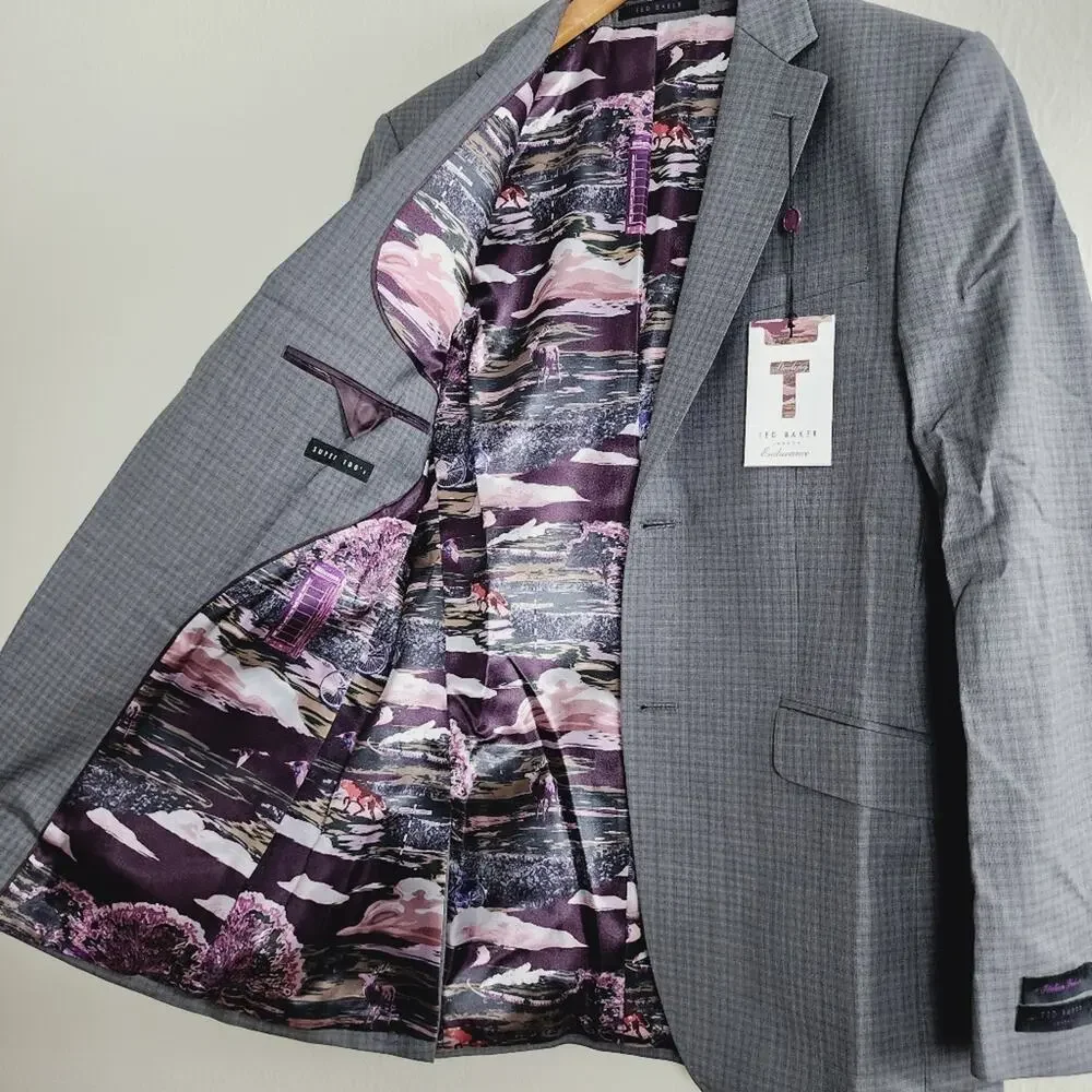 Ted Baker London Endurance Grey Check Wool Suit Jacket Blazer Sport Coat Men 36R